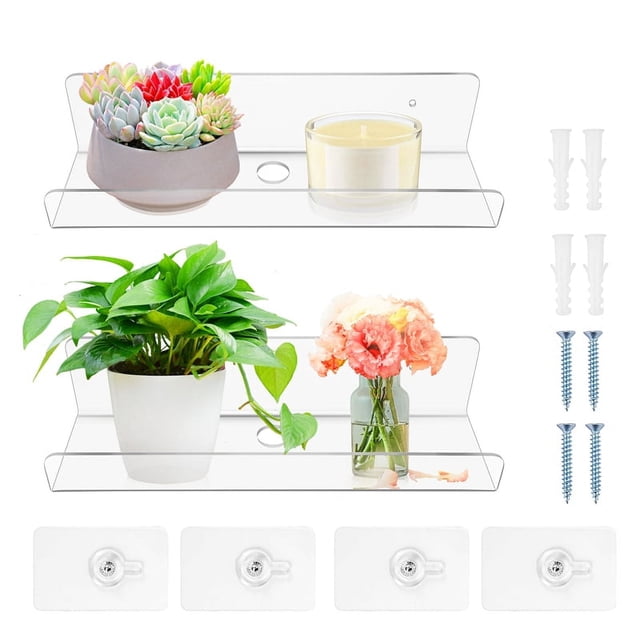 ckepdyeh - Estantería flotante de pared de acrílico transparente, 2 unidades, para libros, para pared, para baño, dormitorio y cocina
