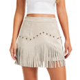 thumbnail image 2 of Huankd Western Cowgirl Fringe Skirt,High Waisted Mini Suede Skirts,Country Concert Rave Festival Booty Tassel Bottoms White S, 2 of 5