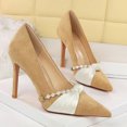 thumbnail image 3 of Women Pointed Toe Stiletto High Heels 10CM Satin Wedding Pumps Pearl Chain Bow Suede Shoes for Bride Prom Party, 3 of 5