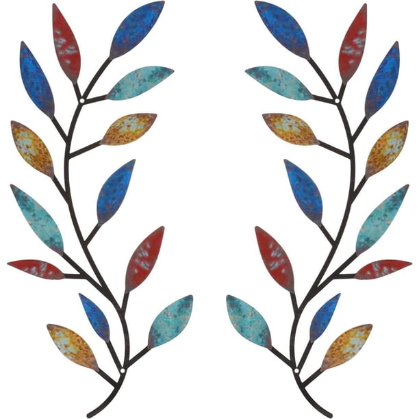 2 uds decoración de pared Metal hoja de árbol entrada estilo moderno vid rama de olivo arte de pared