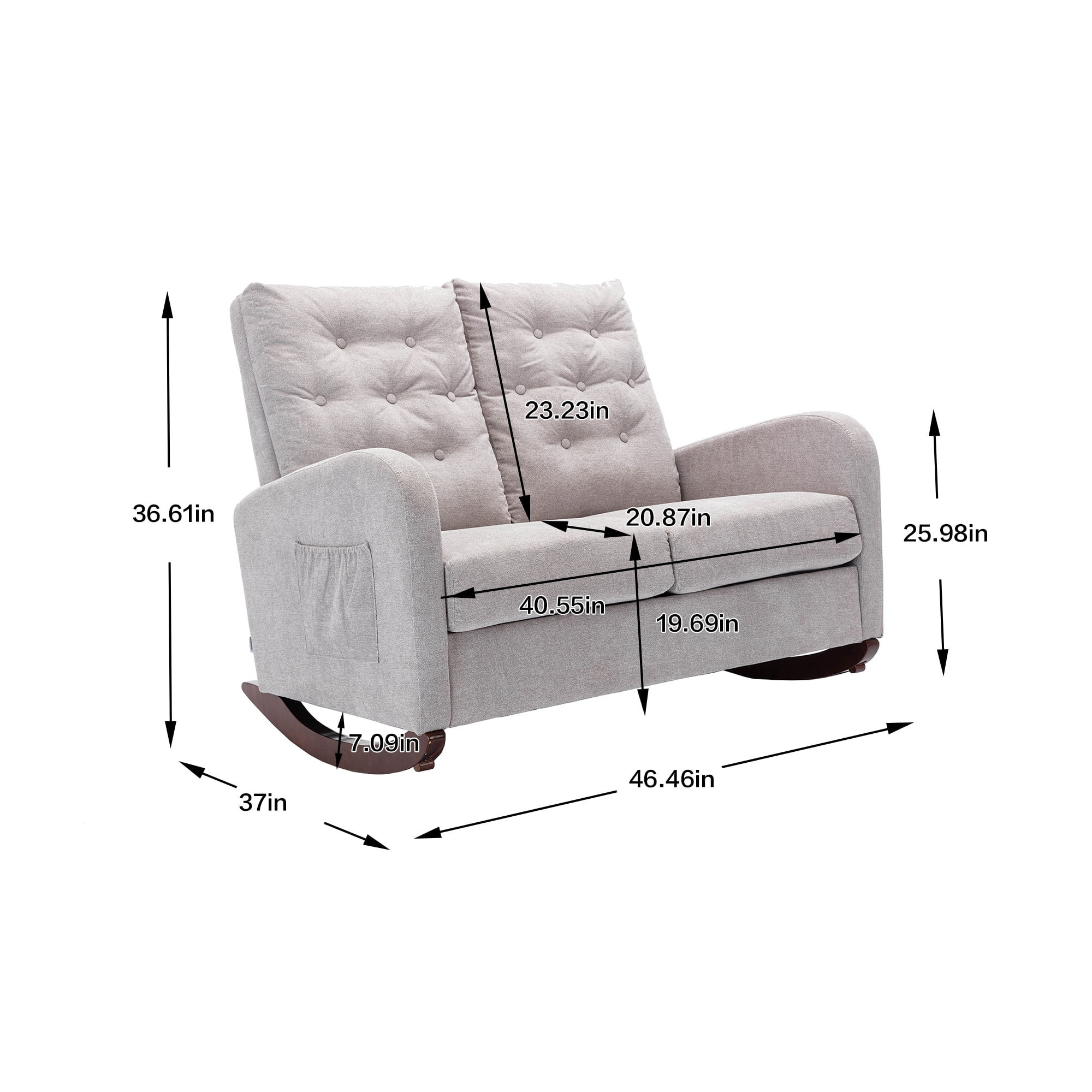 Bellemave Fashion Double Rocking Sofa with High Backrest and Pocket, Rocker Chair with Spacious Wing-back and Padded Seat for Living Room, Bedroom, Nursery(Gray)