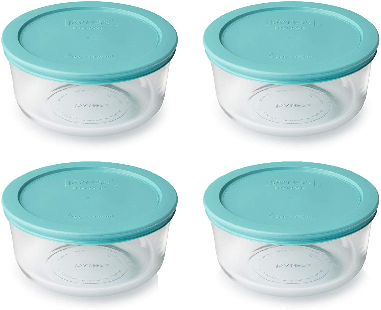 Pyrex 7201 Glass Food Storage Bowls w/ 7201PC Turquoise Plastic Lid