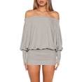 thumbnail image 2 of LWavelet Women's Off-the-Shoulder Batwing Sleeve Bodycon Mini Dress for Party & Club Wear Light Gray M, 2 of 6