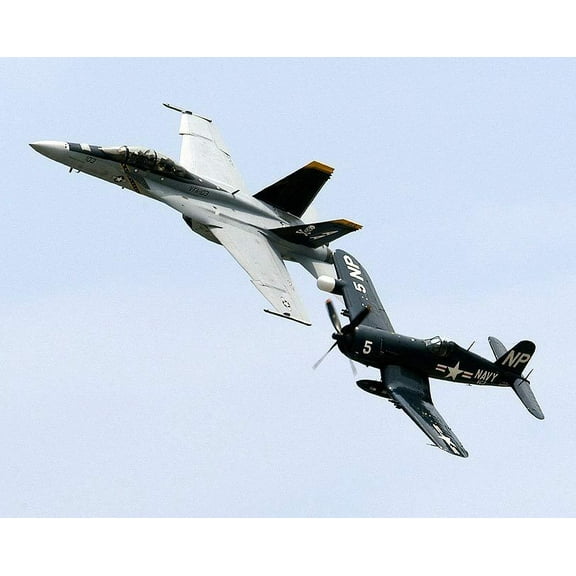F/A-18F Super Hornet & FG-1D Corsair Planes Style - A - 12x18 Inch Laminated Aviation Poster - Stunning Detail and Bold Colors