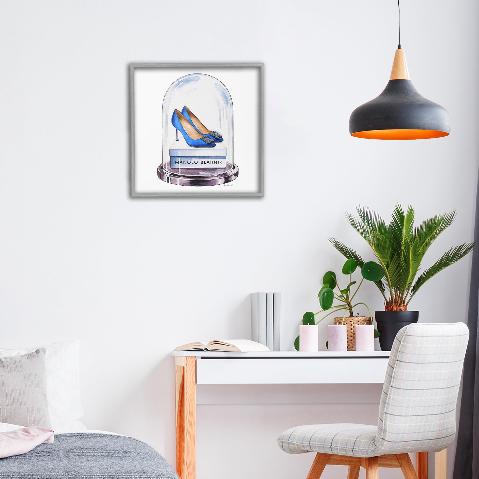 Stupell Industries Blue Heels in Bell Jar Gray Framed Giclee Art, design by Amanda Greenwood