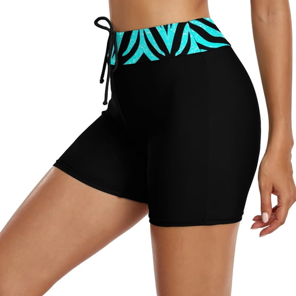 Swim Shorts for Women Printed High Waist Swimsuit Bottom Loose Fit Sports Yoga Swim Bottoms Black L
