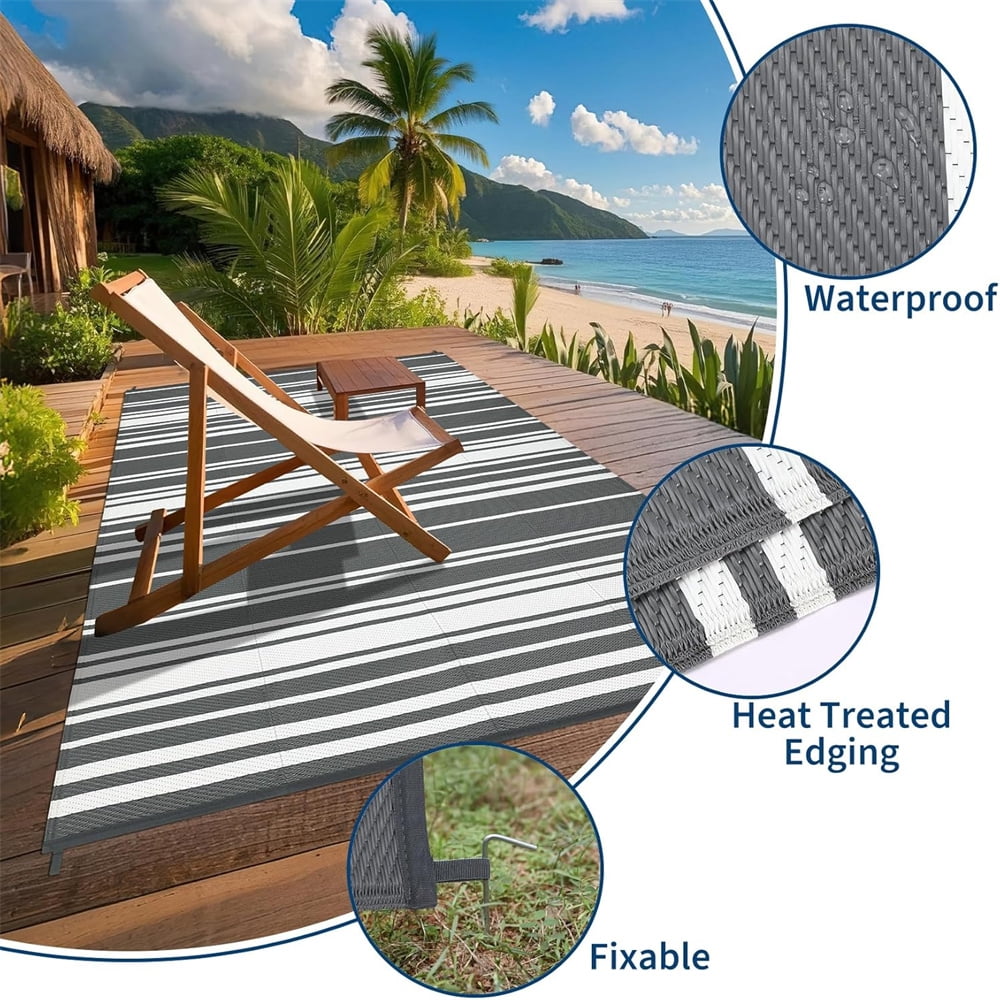 Waterproof Outdoor Rug 8x10/9×12/9×18, Plastic Straw Patio Camping Rug, Indoor Outdoor RV Mat Carpet for Deck, Camper, Porch, Balcony, Backyard, Picnic
