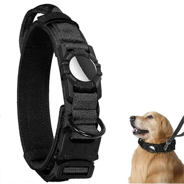 Dog Collar Nylon Adjustable Pet Collar with Waterproof Protective Cover for AirTag - Black XL