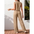 thumbnail image 4 of Women'S 2 Piece Outfits Linen Vest Waistcoat Dressy Casual Sets Wide Leg Pants Suits Khaki S, 4 of 8