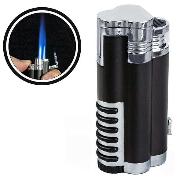 Cyclone Triple Flame Torch Lighter w/Retractable Bullet Cutter - Black & Chrome