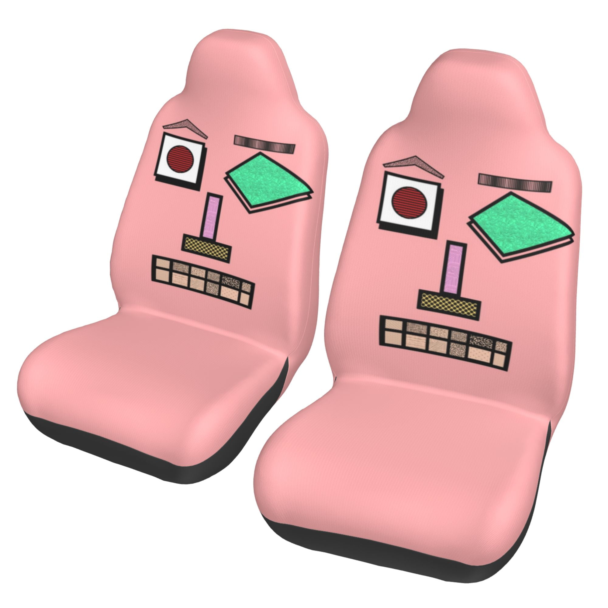 Easy to Install Car Universal Seat Cover, Pink Robot Face Shape Four