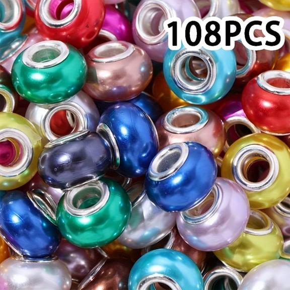2D Flat - 108pcs 9x14mm Resin Flat Large-hole Round Beads With Spacer, Loose Gradient Color, Suitable For DIY Charming Jewelry, Necklaces, Bracelets, Key Chains, Pen Handicrafts And Jewelry Making
