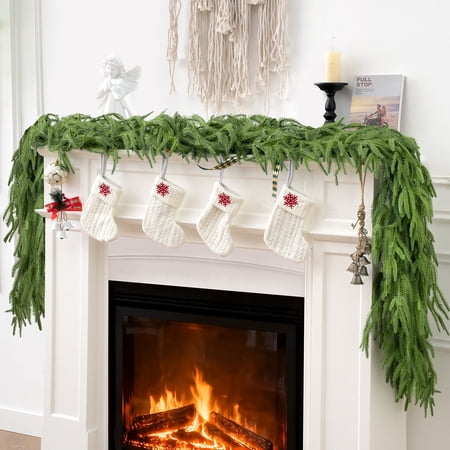 2 Pcs Norfolk Pine Garlands, Real Touch Winter Pine Garland, 6FT Green Greenery Artificial Greenery Garland for Mantle, Table,Wall, Indoor, Outdoor Christmas Decorations