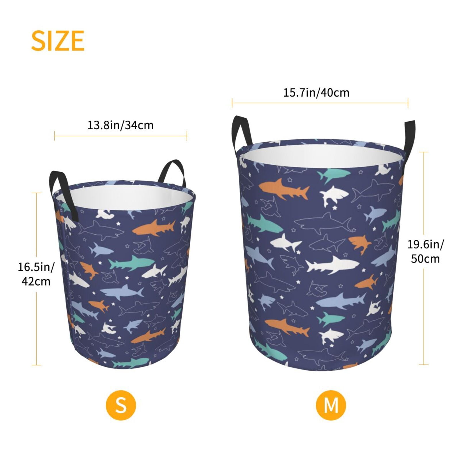 Large Laundry Basket with Handles - Colorful Shark cartoon Kids Baby Dirty Clothes Laundry Hamper for Bedroom Aesthetic