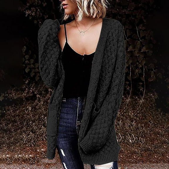 Womens Cardigan Sweaters Pockets Knit Lightweight Cardigans Sweater , Womens Cardigans Black M