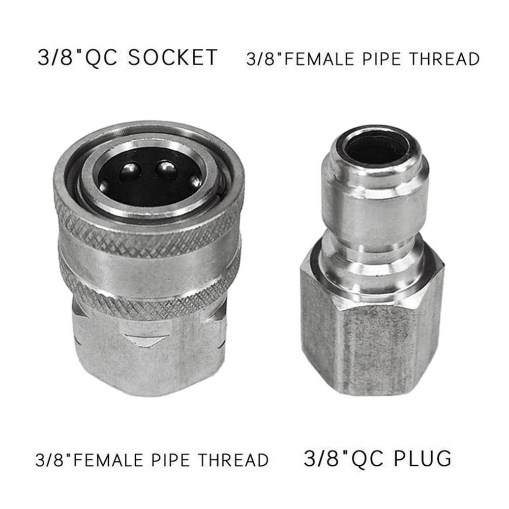 2pcs 3/8" Quick Connect Fittings Pressure Hose Connector Plug Socket Replacement 
