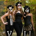 thumbnail image 3 of HOWAF Day of the Dead Headband Face Tattoo Gems Skeleton Tights Necklace Day of the Dead Costume Accessories for Women, Rose Floral Crown Headband Skeleton Halloween Temporary Tattoos Sugar Skull, 3 of 8