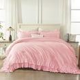 thumbnail image 3 of ANGENIA California King Pink Comforter Sets, 3 Pieces Cute Ruffle Bedding Comforter Sets, All Season Soft Lightweight Fluffy Beautiful Farmhouse Bed Set(104"x96" Comforter & 2 Pillowcases), 3 of 7