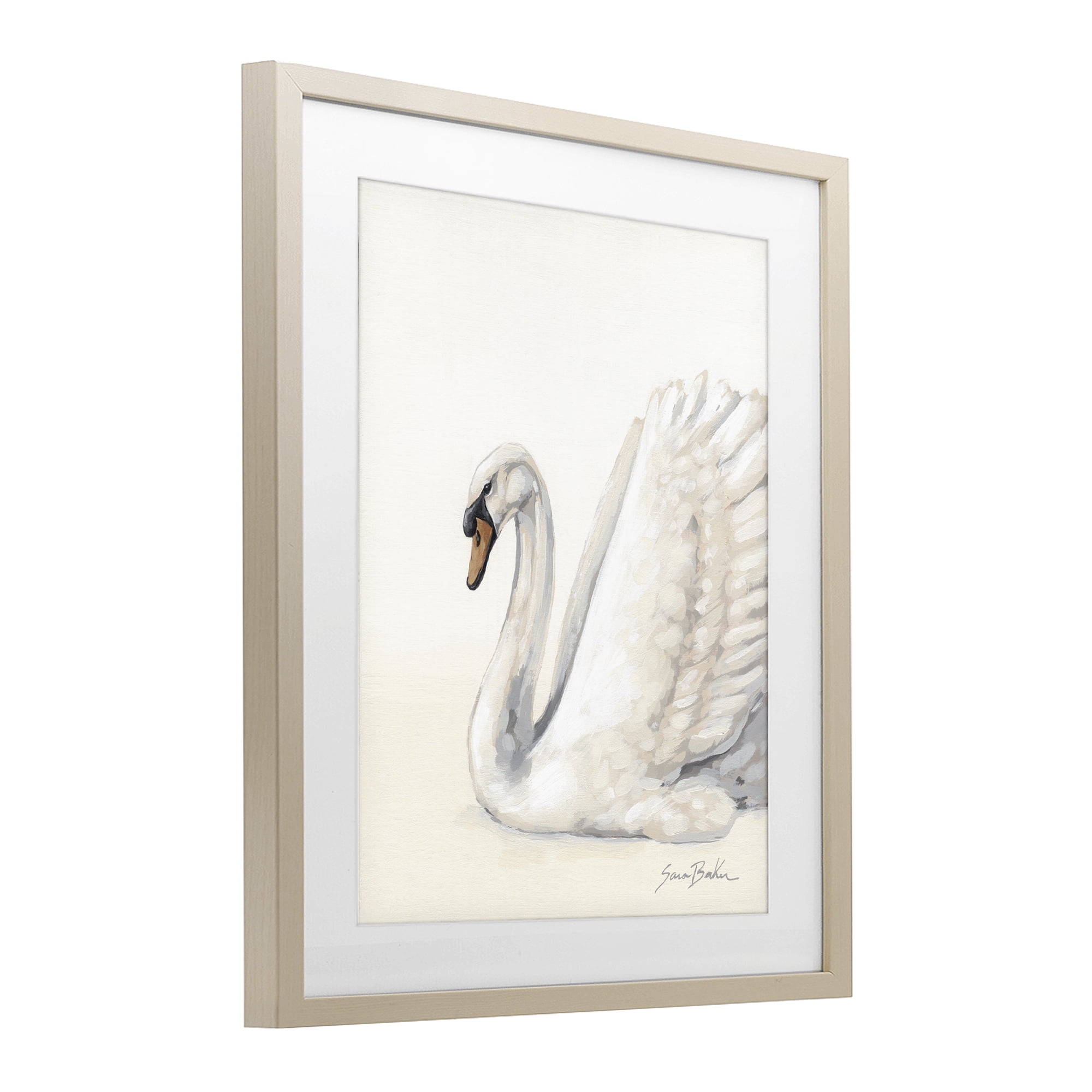 Stupell Industries White Swan in Repose Birch Framed Print Under Glass, design by Sara Baker