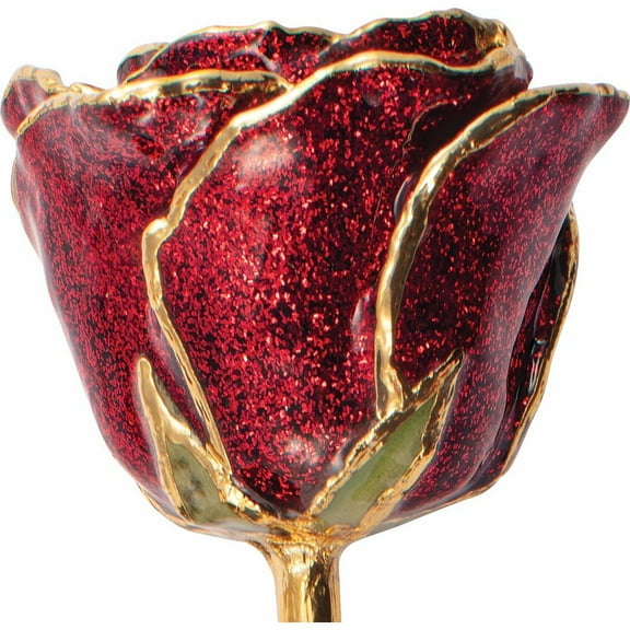 24k Gold Dipped Ruby Red Sparkle Lacquer Real Rose Valentine's Day Holiday Gift