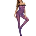 thumbnail image 2 of Penkiiy Body Stockings Crotchless Women Sexy Purple Leopard Print Bodysuit Stockings Open File Sexy Lingerie Purple Tights, 2 of 5