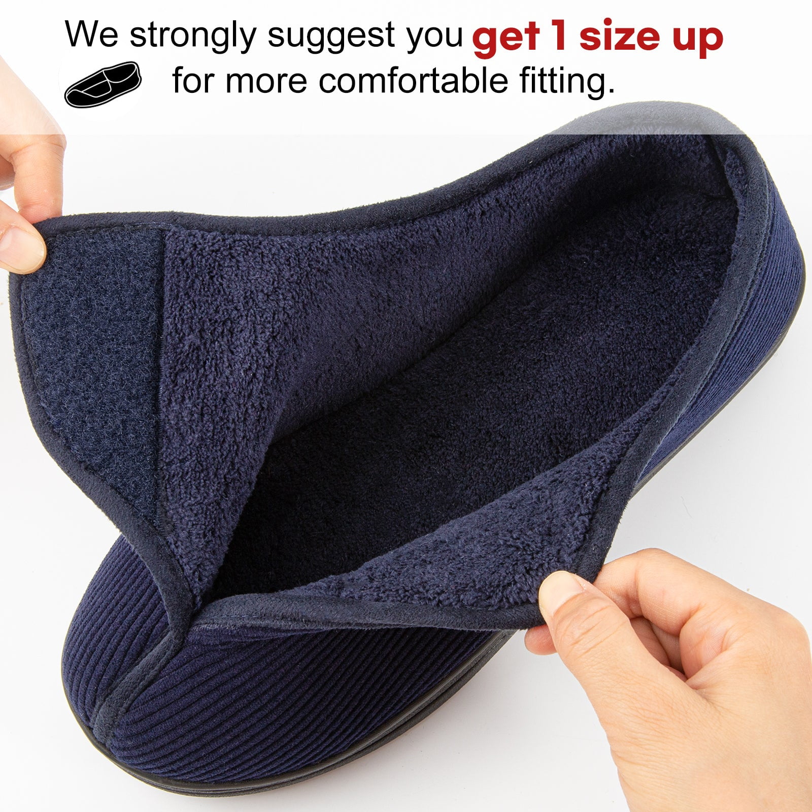 LongBay Men's Adjustable Diabetic Slippers Memory Foam Arthritis Edema Swollen House Shoes