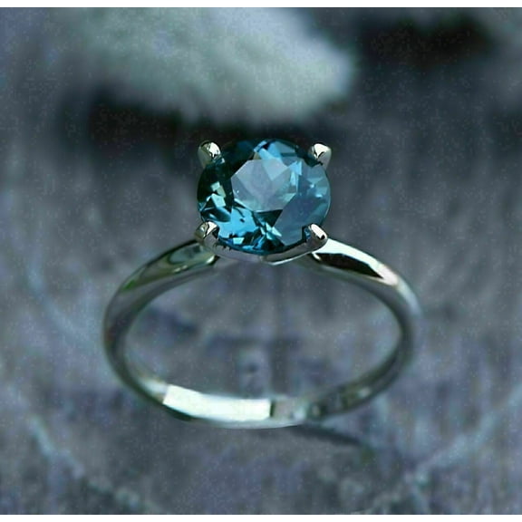 2Ct Round Cut Lab Created London Blue Topaz Solitaire Engagement Valentine Ring For Her 14K White Gold Plated Silver