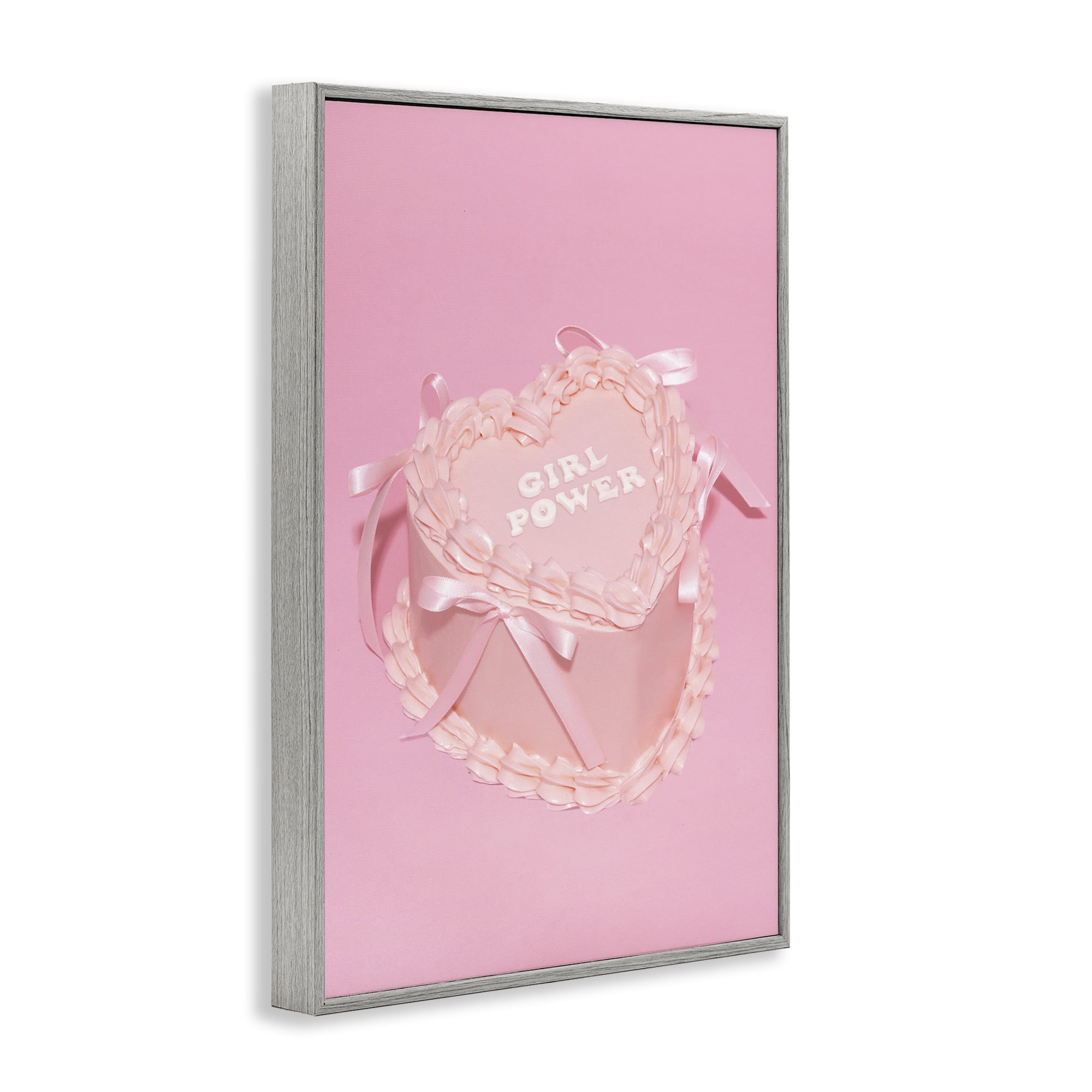 Stupell Industries Pink Girl Power Cake Food & Beverage Painting Gray Framed Art Print Wall Art, 20 x 30
