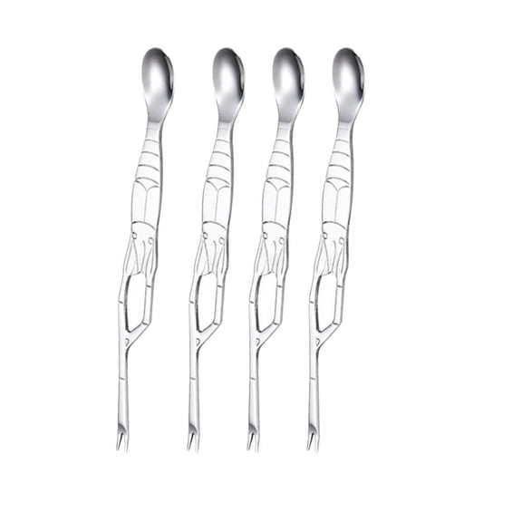 Raindrops Stainless Steel Crab Fork Picks Dual Purpose Seafood Tool for Eating Crab Legs and Lobster 4pcs Silver