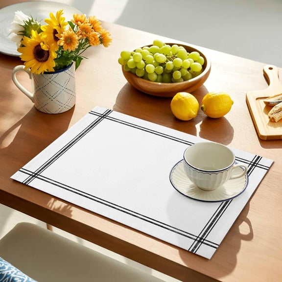 Solid Color Placemats Set of 6 White Place Mats Washable Table Mats for Party Kitchen Dining Decoration, 12 X 18 Inch
