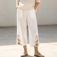 thumbnail image 6 of Utoimkio Women's Cropped Pants Linen Elastic Waist Floral Embroidery Capri Trousers with Side Pockets for Summer Beach Daily Walk, 6 of 9