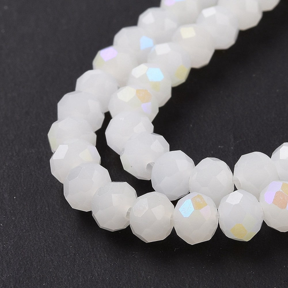 10 Strand Electroplate Glass Beads Strands Imitation Jade Beads Half Plated Rainbow Plated Faceted Rondelle White 10x8mm Hole: 1mm 63~65pcs/strand 19.2~20 inch(48~50cm)