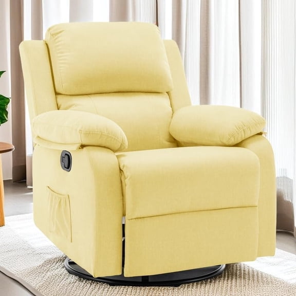 Recliner Chair, 360 Swivel Rocker Chair for Adults, Small Rocking Recliner for Small Spaces, Upholstered Fabric Glider Recliner Nursery Chair with Side Pockets for Living Room, Nursery$$Furniture