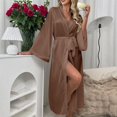 thumbnail image 5 of Women's Sexy Satin Long Sleeve Robe, Comfortable and Elegant Lingerie Robe for Bedroom, Boudoir, and Post-Shower, Soft and Silky Loungewear Cover Up-Brown, 5 of 9