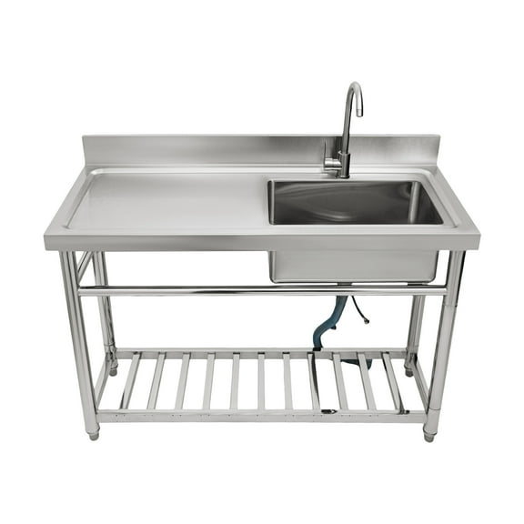Dwellnix Commercial Stainless Steel Utility Sink, 201 Steel with 360° Rotatable Faucet & Filtration Basket, Adjustable Feet & Storage Shelf, Suitable for Home, Kitchen, or Garage