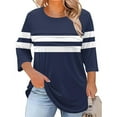 thumbnail image 2 of asdoklhq Plus Size Womens Tops 3/4 Sleeve Shirts for Women Casual Fall Fashion Crewneck Pleated Tunic Tops Work Outfit Blouse Plus Size Blue 4X, 2 of 5