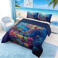 thumbnail image 2 of Manfei Oil Painting Underwater Sea Turtle Full Size Comforter Sets for Kids Boys and Girls, Rainbow Coral Bedding Sets, Navy Reversible 3pcs, 1 Comforter and 2 Pillowcases, 2 of 6