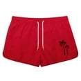 thumbnail image 3 of Men's Breathable Embroidered Loose Shorts Summer Casual Classic Solid Lightweight Drawstring Waisted Corduroy Shorts with Pockets(No Belt) (Red_02 , S), 3 of 4