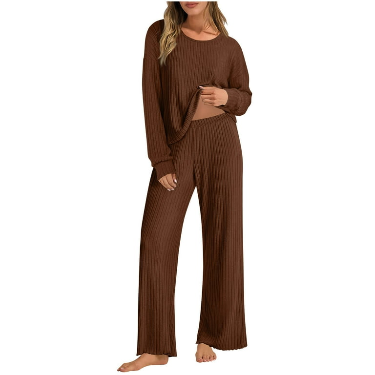 FAIWAD Womens Pajama Sets 2 Piece Ribbed Knit Lounge Sets Soft