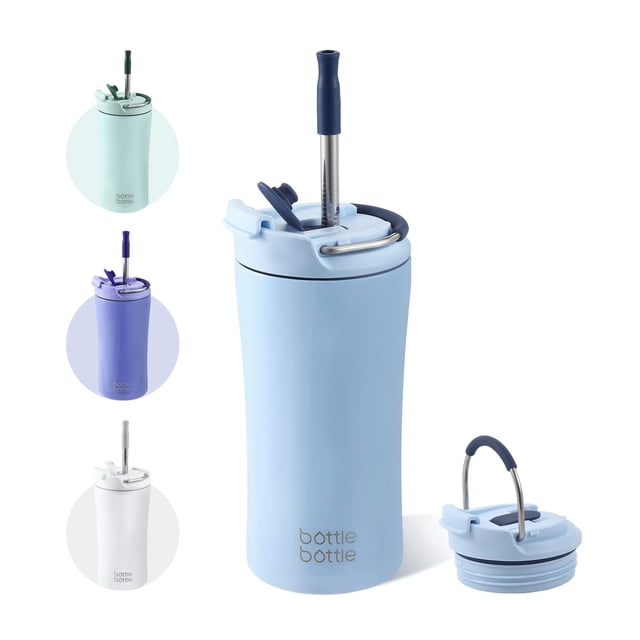 Vaso Térmico para Café BOTTLE BOTTLE 355 ml con Tapa Doble y Pajilla Azul