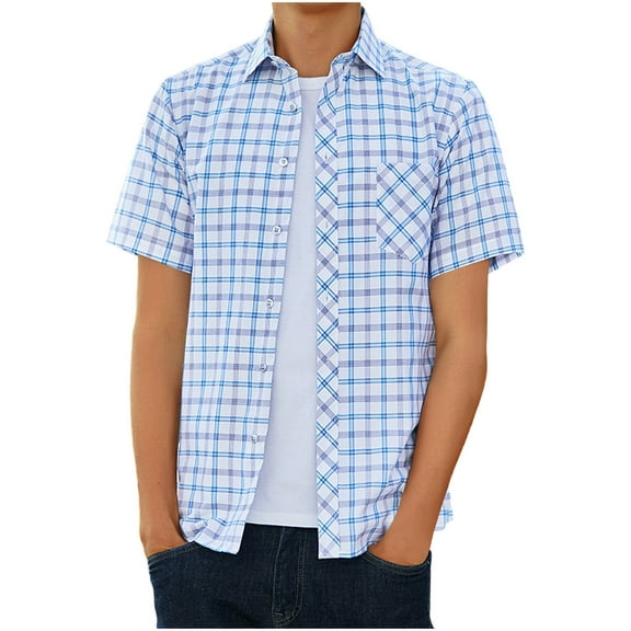 snilers Mens Shirt Plaid Button Down Collared Blouses Short Sleeve Summer Casual Work Dress Shirt Lightweight Baggy Classic Tops