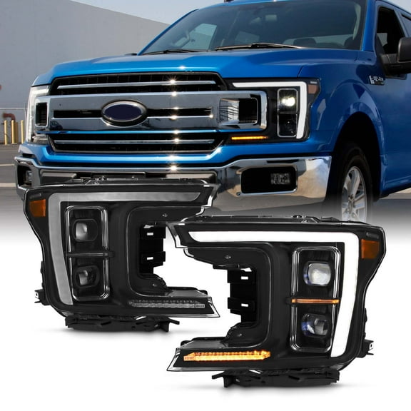 AKKON - Fits 2018 2019 2020 Ford F150 [Full LED] Dual Projector Headlight DRL Sequential Turning Signal Black