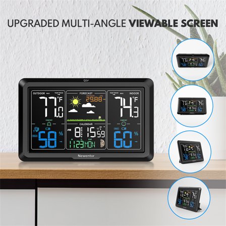 Newentor VA Color Display Digital Weather Station with 1 Sensor, Indoor Outdoor Thermometer with Humidity Monitor, Weather Forecast, Barometric, Moon Phase, and Adjustable Backlight, Black