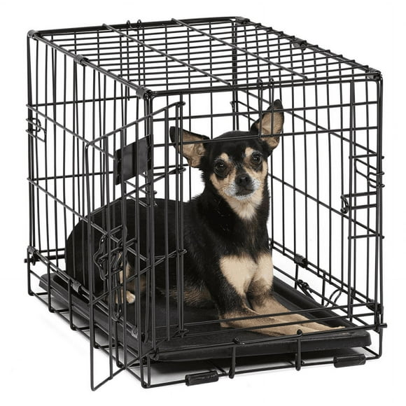 Dog Crate | MidWest ICrate XXS Folding Metal Dog Crate w/ Divider Panel, Floor Protecting Feet & Leak Proof Dog Tray | 18L x 12W x 14H Inches, Toy Dog Breed, Black