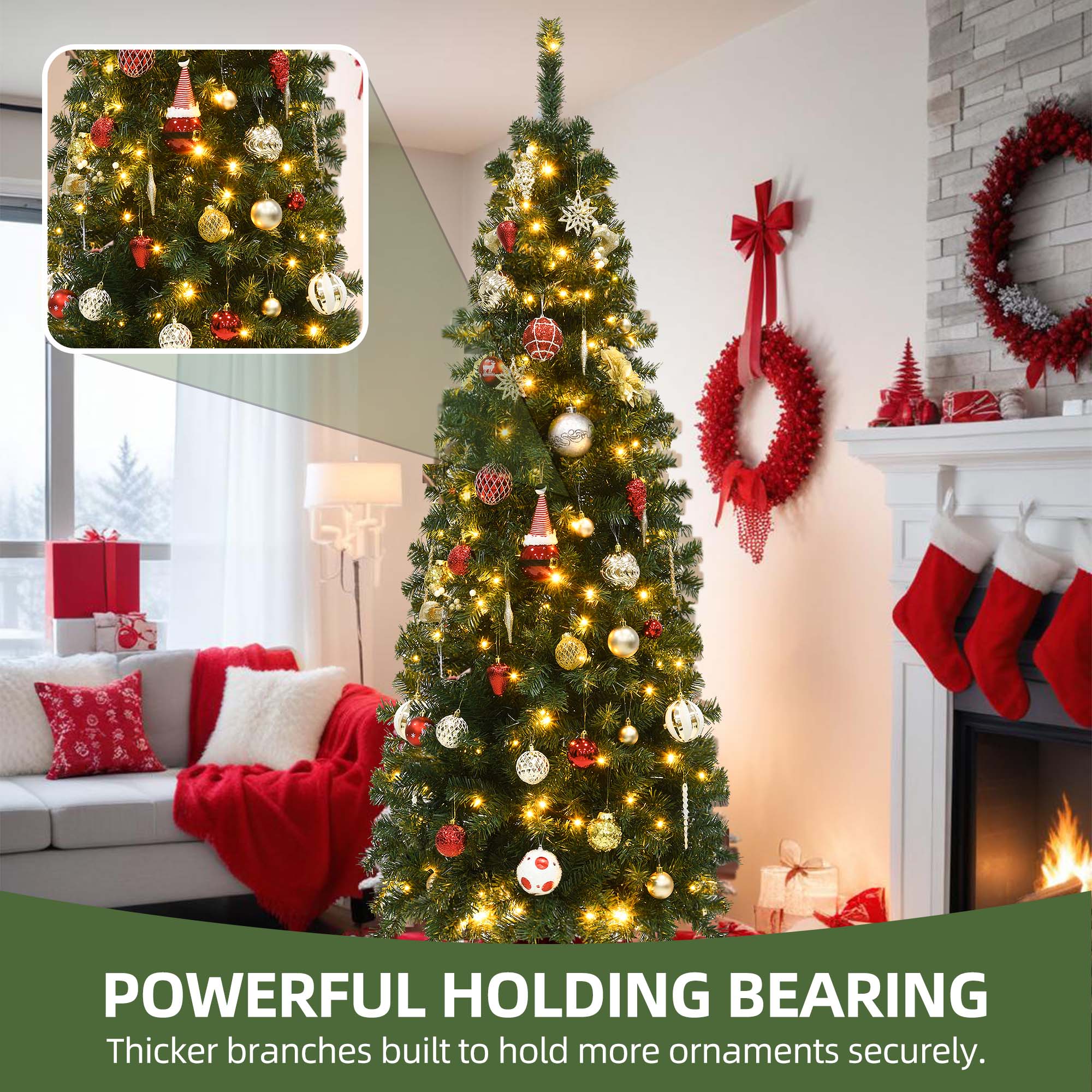 Uforic 7.5 Ft Prelit Pencil Artificial Christmas Tree 350 LED photo 4