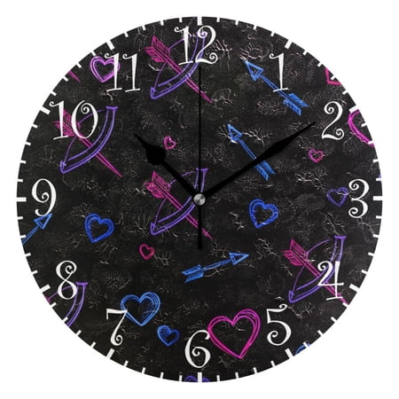 10 Artistic Round Wall Decorative Desk Clock Wall Clock Home Decor Neon Hearts and Arrow