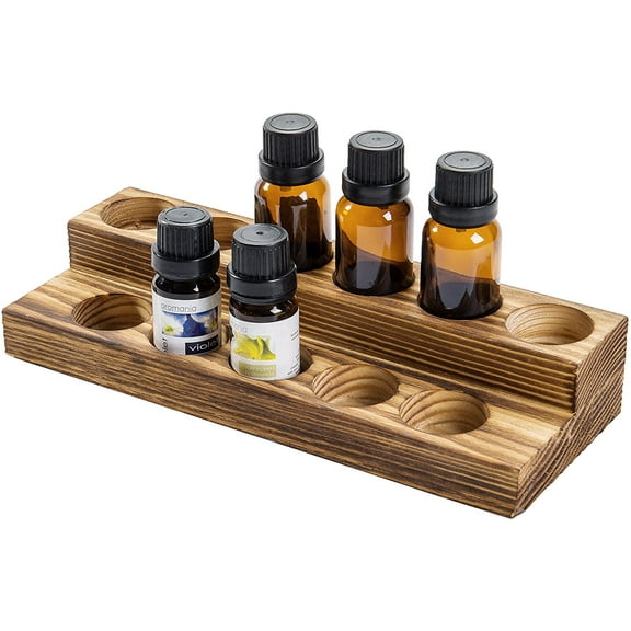 MyGift 2-Tier Burnt Wood Essential Oil Organizer, Brown Wooden Shelf