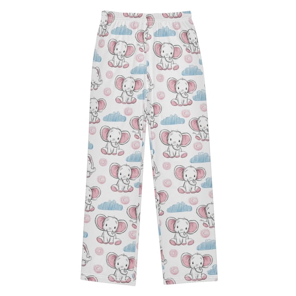 Boys Long Pajama Pants Soft Sleepwear Kids Lounge PJ Bottoms with Side Pockets for Home White Elephant and Clouds Small