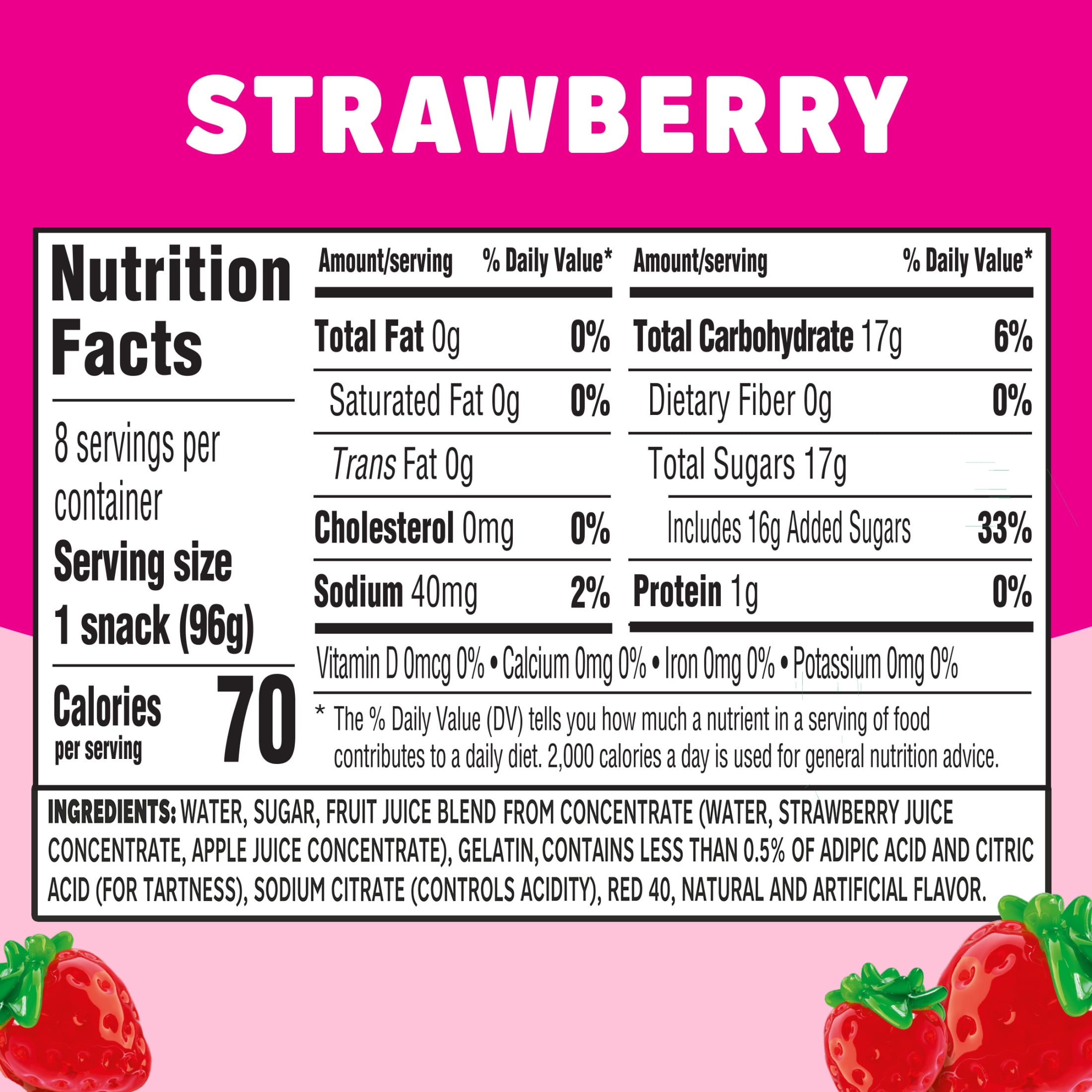 Jell-O Original Strawberry Artificially Flavored Ready-to-Eat Snack Cups Gelatin Value Pack, 8 ct Cups
