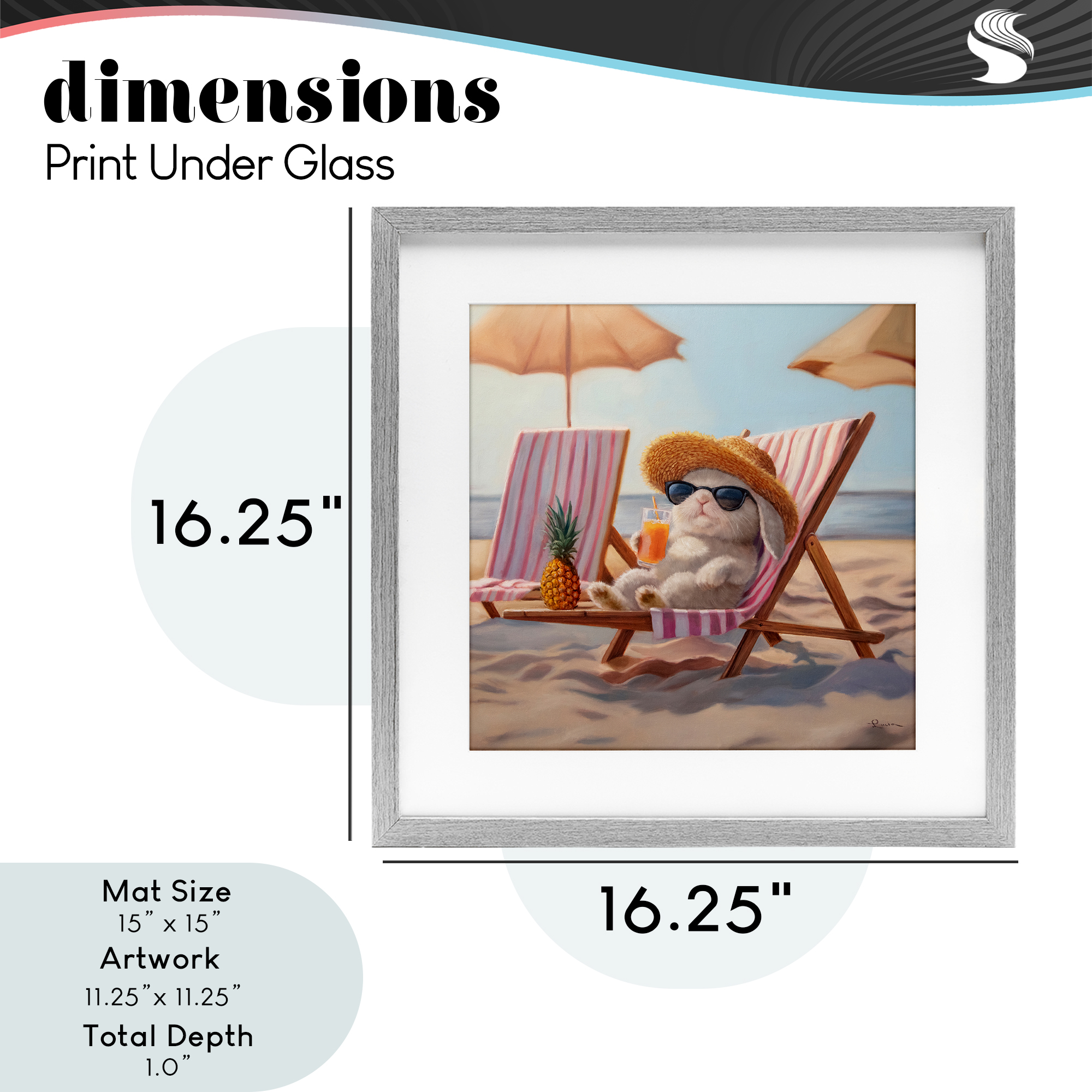 Beach Bun Relaxation Gray Framed Print Under Glass, design by Lucia Heffernan